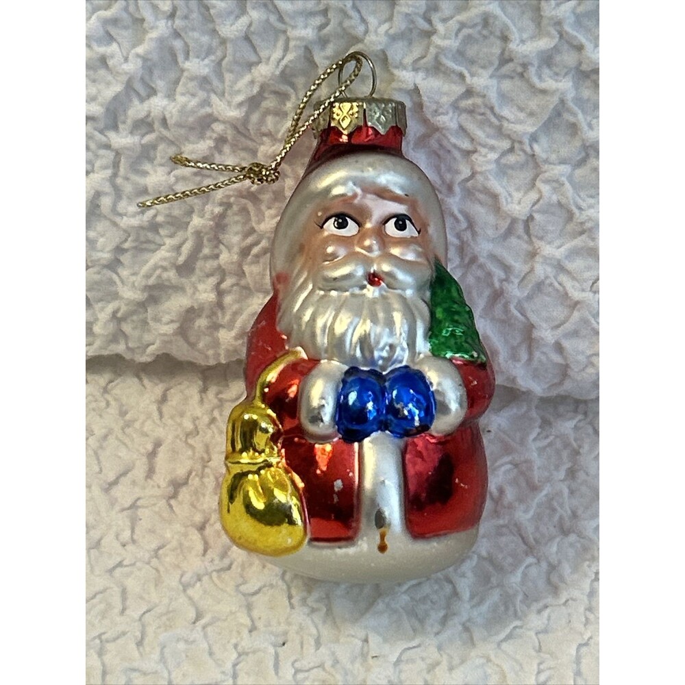 Mercury Glass Christmas Santa Ornament Vintage 3" Germany Red VTG